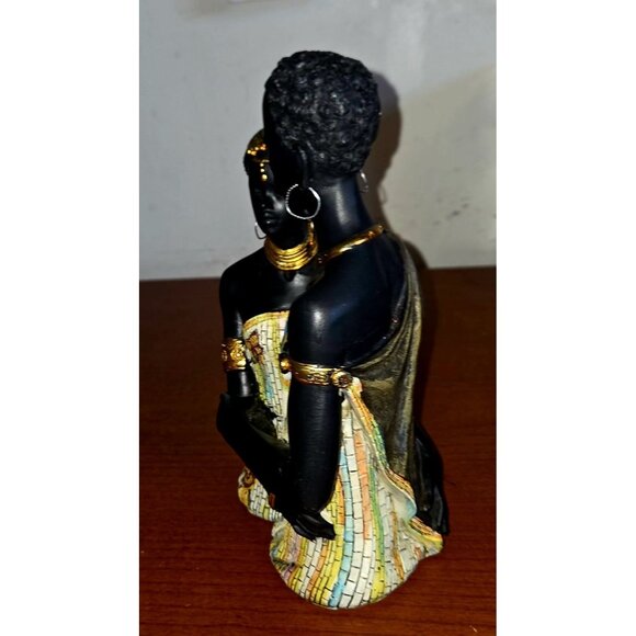 Decorative Resin African Couple Statue with Gold Trim Garments 9 Inch - Picture 8 of 10